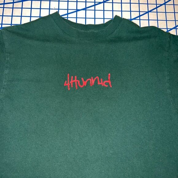 4hunnid by YG T-Shirt Size Medium Green Short Sleeve Logo Tee - Picture 4 of 8